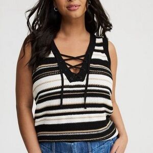 Torrid Black and White Striped Tank Top